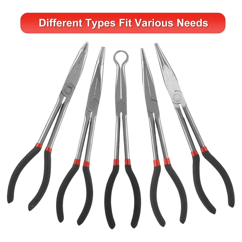 Long Needle Nose Pliers Set, 5 In1 11 Inch Spark Plug Wire Removal Tool - Bent Needle Nose Pliers 90 45 25 Degree