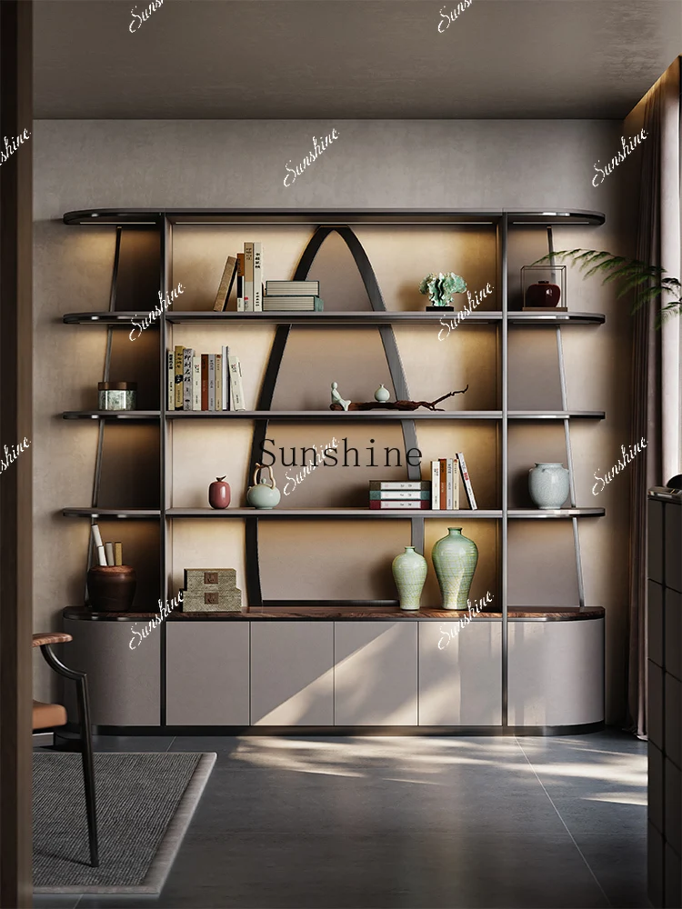 Bogujia light luxury tea room villa study room solid wood large bookcaseYY