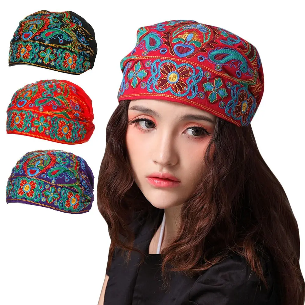 Fashion Embroidery Flowers Bandanas Mexican Style Vintage Headscarf Ethnic Breathable Hair Cover Cap for Women