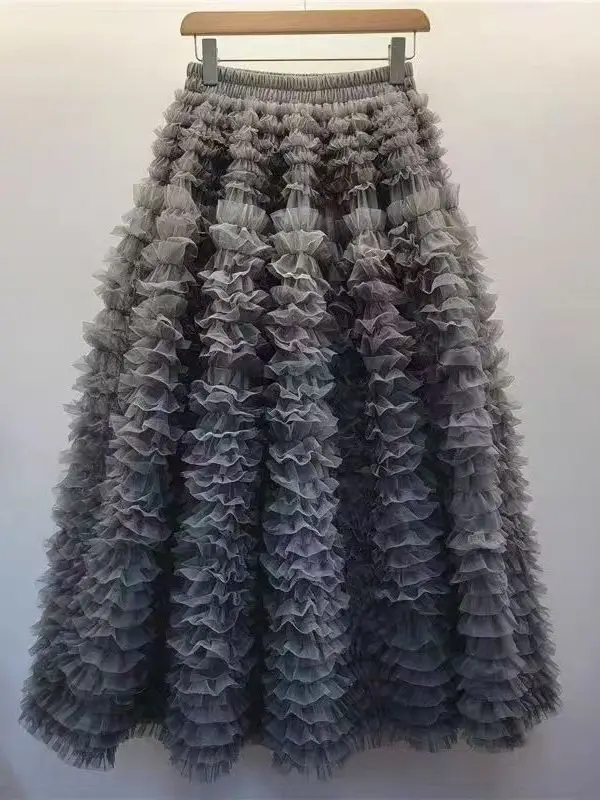 Retro Design High Waist Puffy Skirt Cake Skirt Half-length Unique Style Polyester Fiber Non-fading Elastic Waist for Ladies