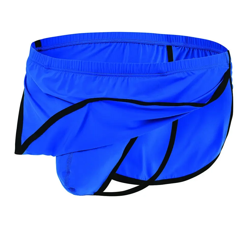 Jinshi Men's Boxers G-String Backed Pouch Thongs with Skirting Sexy Sleep Shorts Silky Pajama Underwear Split Side