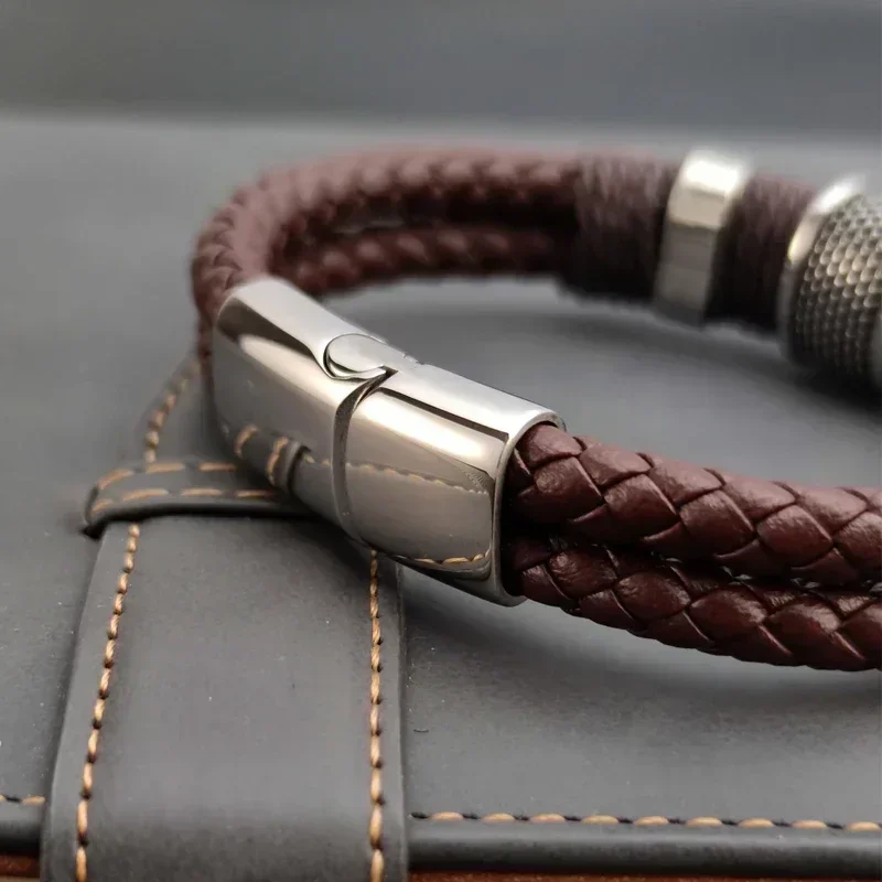 Luxury Vintage Multilayer Brown PU Leather Men Bracelet Bracelets Stainless Steel Jewelry Male Wrist Bangle Gift