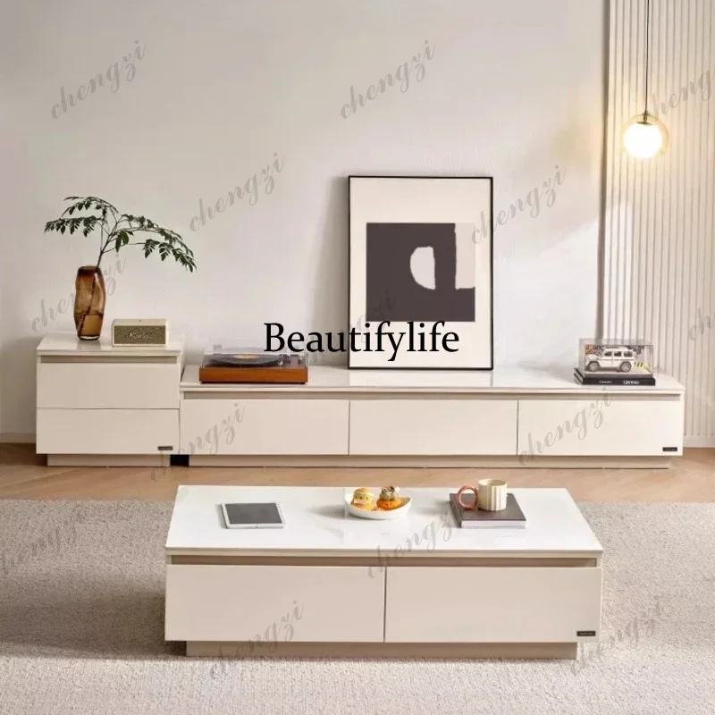 Home Living Room Furniture Corner Tables Cream Style Rock Slab Countertop 120cm Coffee Tables 200cm Tv Stand 56cm Side Table