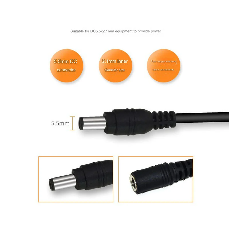 DC12V Power Extension Cable 2.1*5.5mm Connector Male To Female For CCTV Security Camera Black Color 16.5Feet 5M 10m power cable
