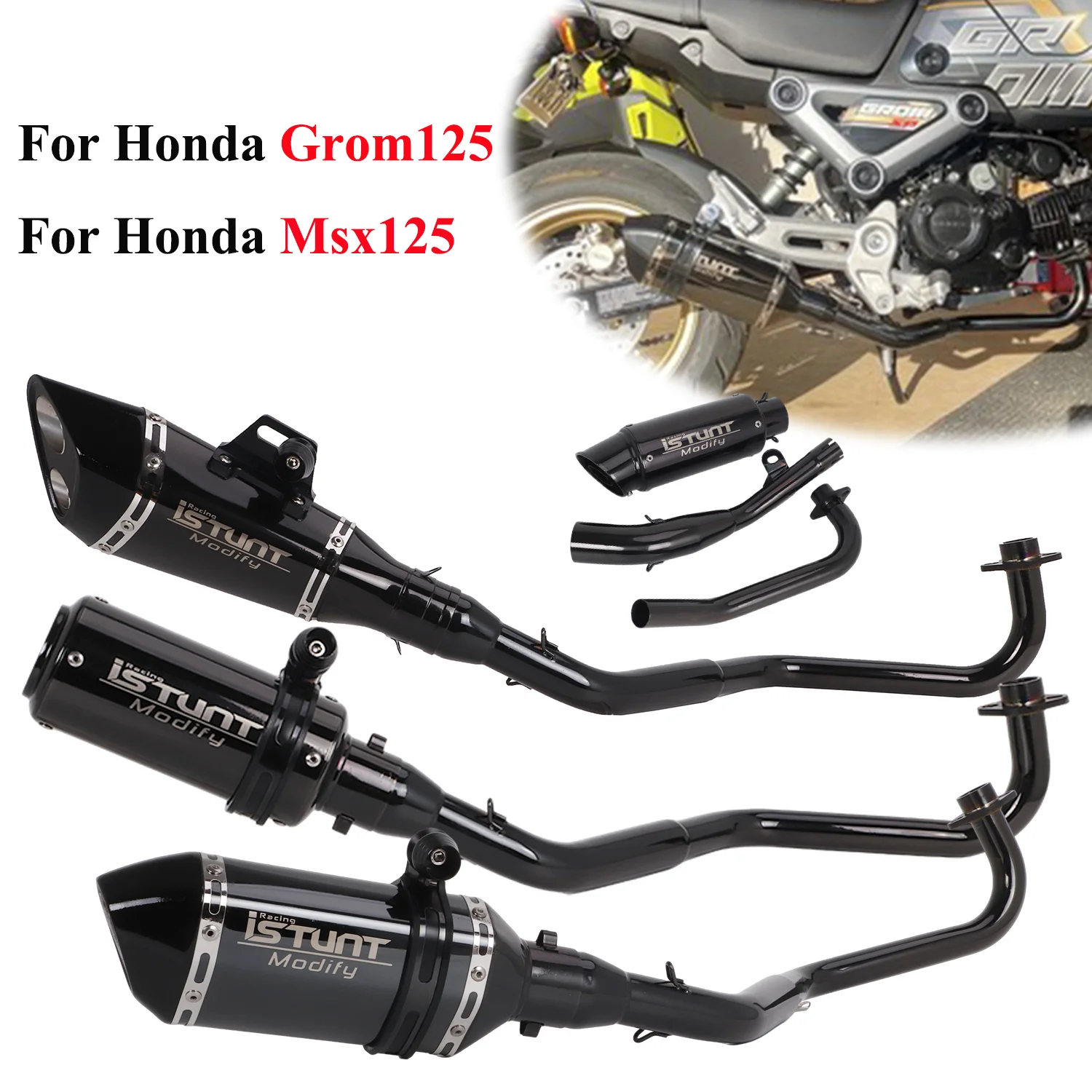 

For Honda Grom125 Msx125 2013- 2025 Complete Exhaust System Motorcycle Exhaust Slip On Muffler Baffle