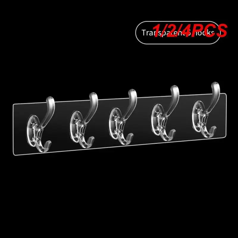 Transparent Adhesive Coat Rack Wall Mounted 3/5/6 Standard Hooks Wall Coat Rack Hangers For Bathroom Kitchen Closet