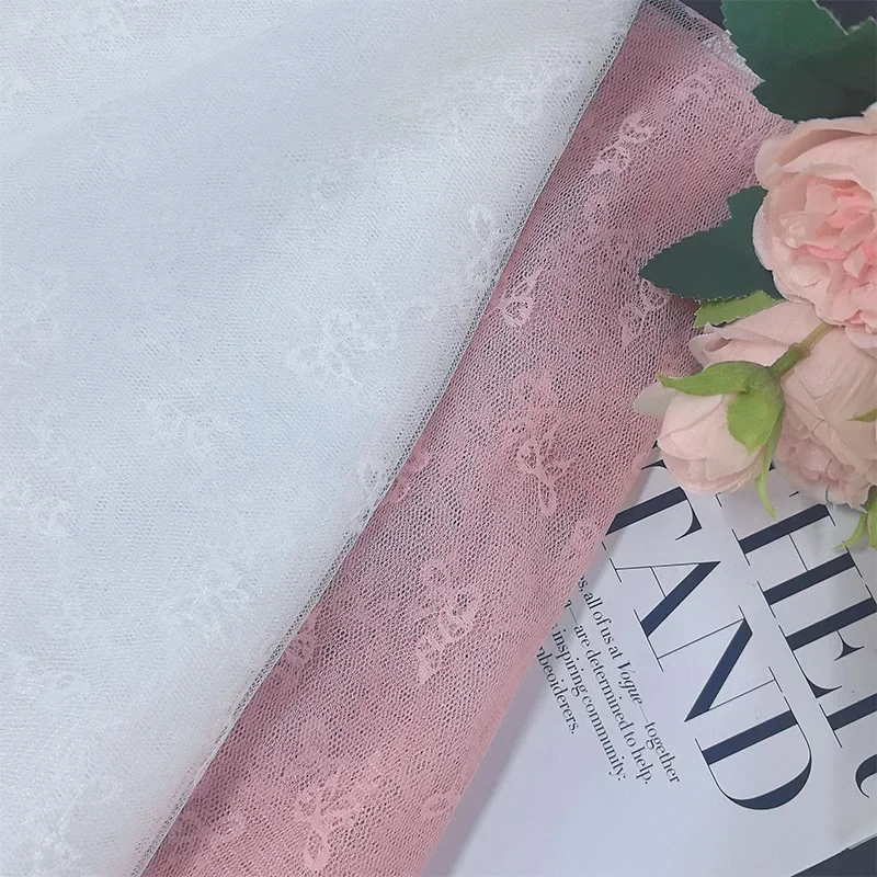 Delicate Bowknot Hollow Lace Fabric Intricate Jacquard Mesh Apparel Lingerie Stage Costume Decorative DIY Fashion Material