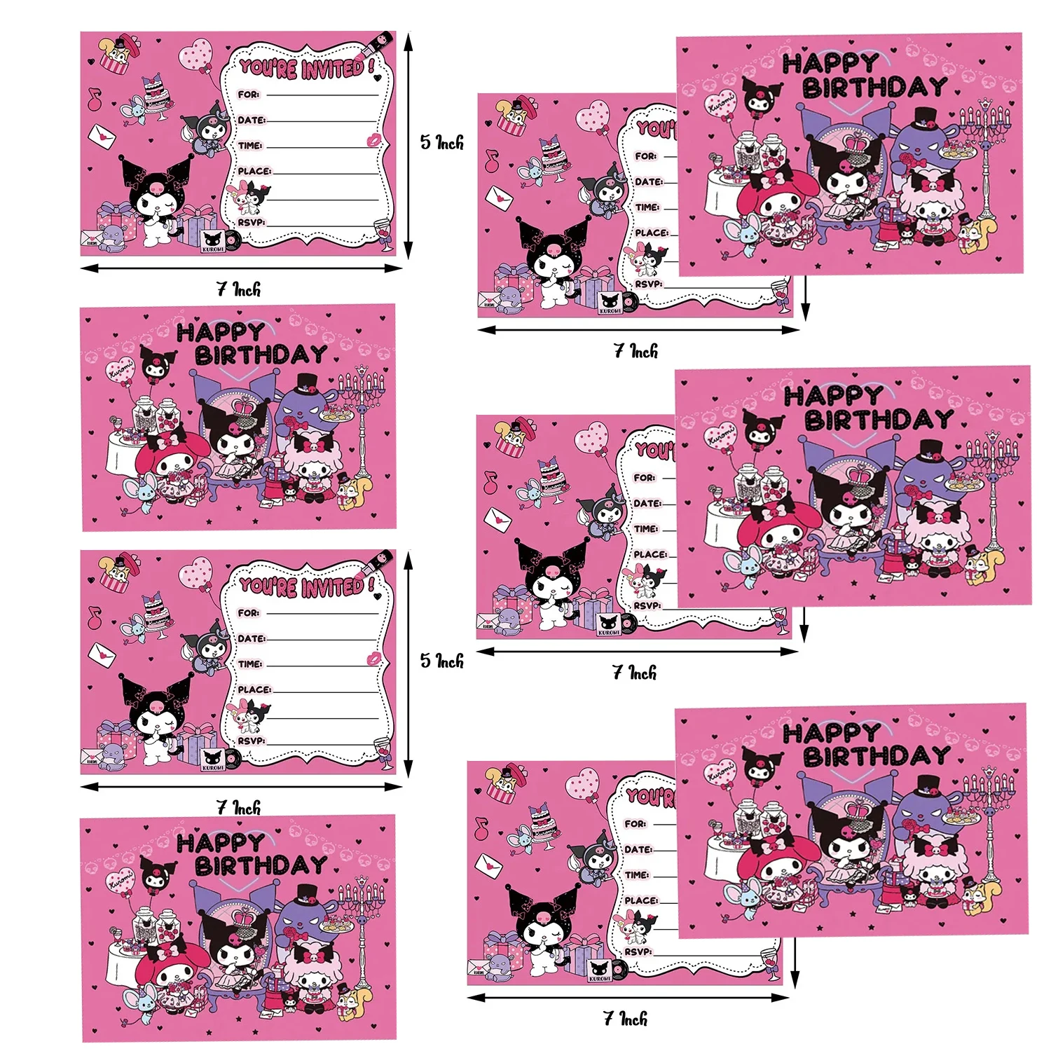 Sanrio Hello Kitty Kuromi Birthday Party Invitation Cards Cartoon Pink Cat Birthday Party Supplies Kids Party Decorate Supplies