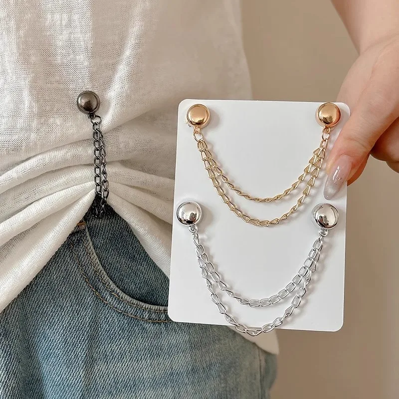 1 Pair Magnetic Clothing Clips with Chain, Magnet Button Pins Hijab Cuff Clips for Fixing Hem of Clothes Long Pants Legs Sleeves
