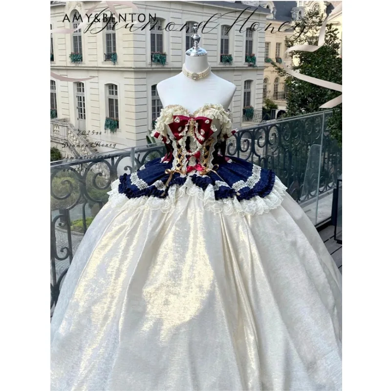 Elegantes Temperament Prinzessin Abendkleider High-End-Geburtstagskleid für Frauen Palace Retro Lolita-Stil Schulterfreies langes Kleid
