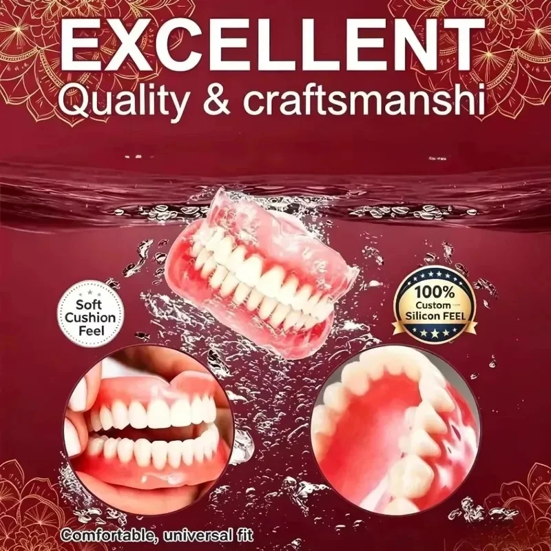 Comfort Fit Silicone Denture Kit Full Set Upper Lower Teeth Realistic Smile Veneers Daily Wear