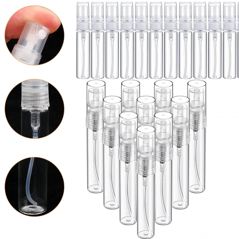 30Pcs 2/3/5/7/10ML Glass Perfume Spray Bottles Refillable Mini Sample Sprayer Vials Portable Travel Fine Mist Spray Container