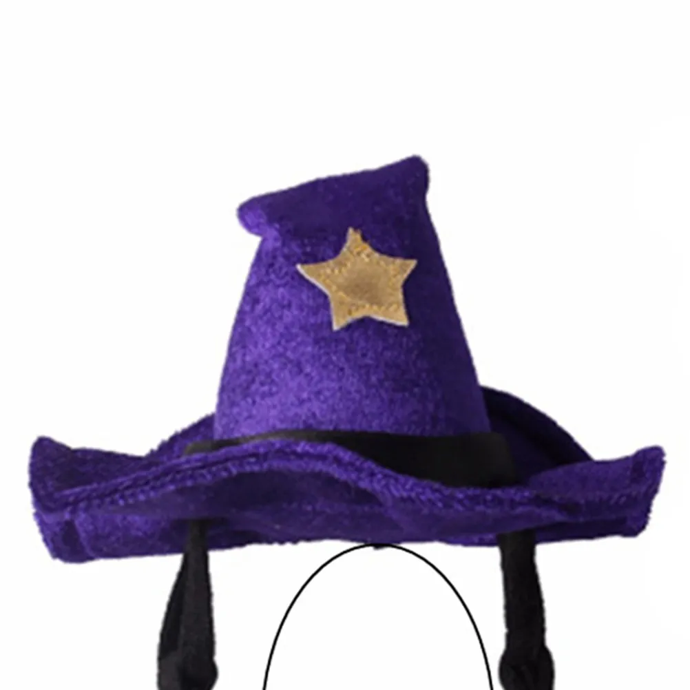 Pet Witch Hat Halloween Purple Flocking Lightweight Cosplay Masquerade Party Performance Show Headwear Witch Hat