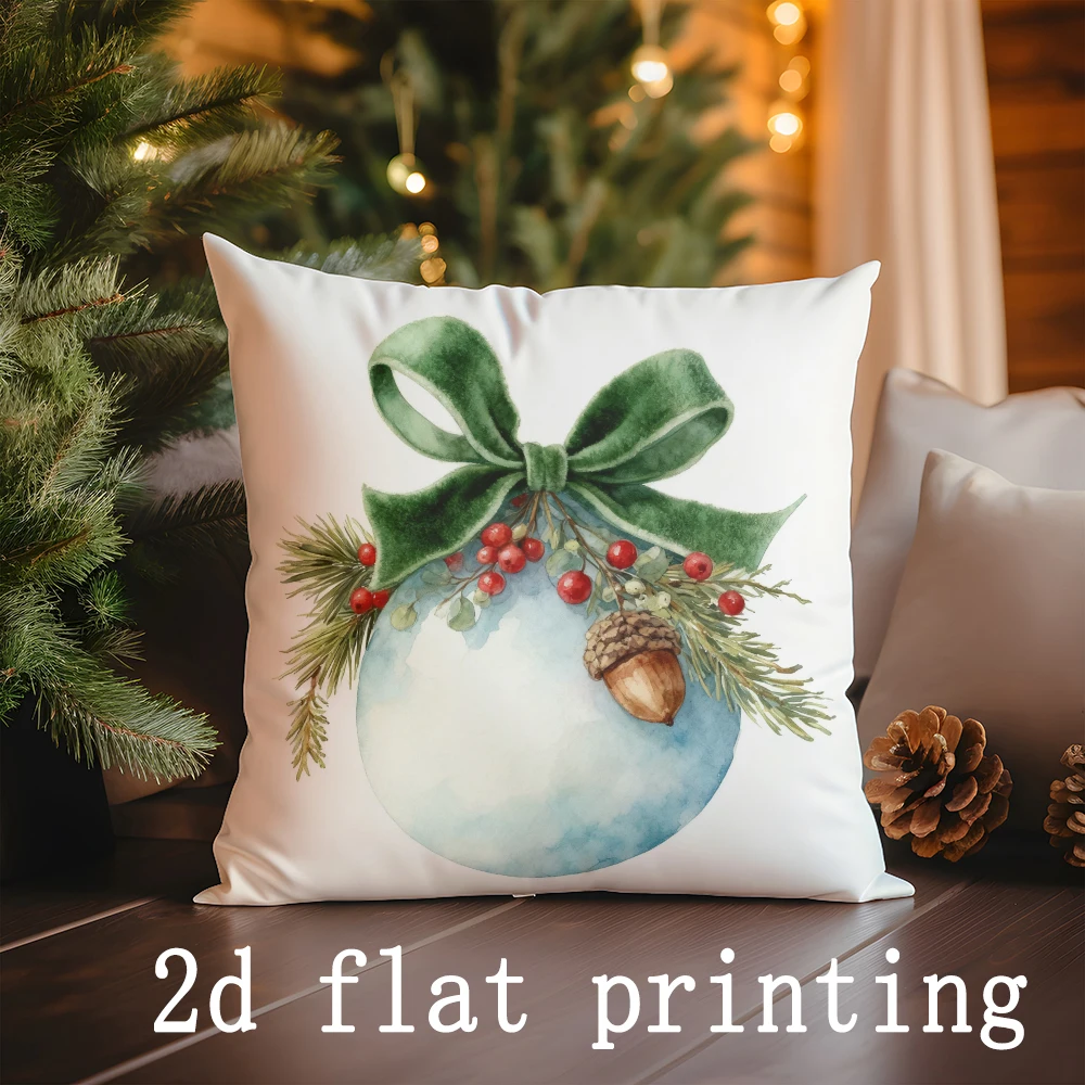 Christmas Ball Bowknot Pattern throw pillow cover with short plush print for living room sofa decoration cushion cover