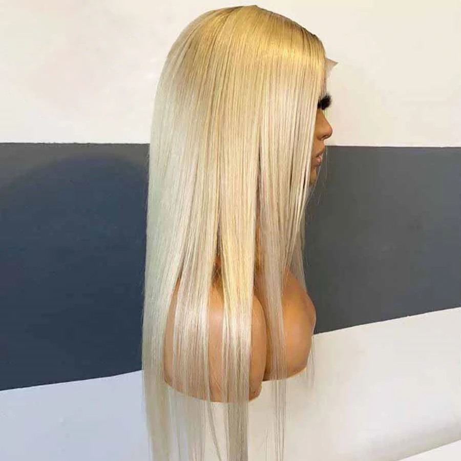 Perruque Lace Front Wig synthétique lisse sans colle, cheveux de bébé, blond ombré, doux et long, densité 180, pre-plucked, degré de chaleur, 26 pouces, pour femmes