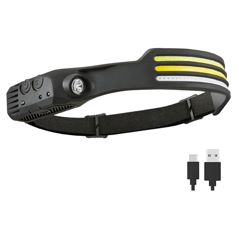 ABMO 2PCS Hand  Sensor Head Light COB LED Flashlight USB Rechargeable Head Camping Fishing Work Head Light