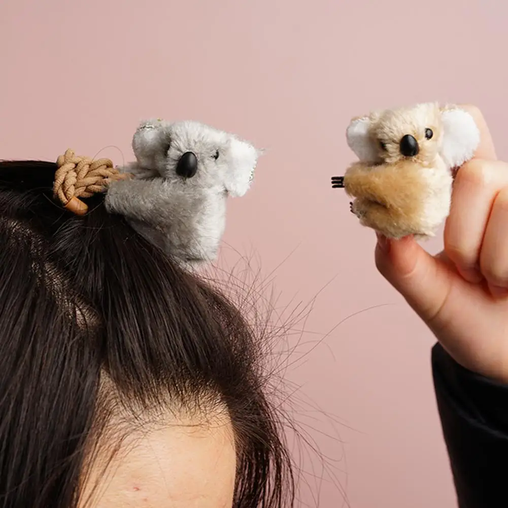 Cute Plush Koala Hair Clips Cartoon Stuffed Hair Jaw Claw Bangs Clip Ponytail Decor Hairpin Barrettes For Girls Women Headw S4C5