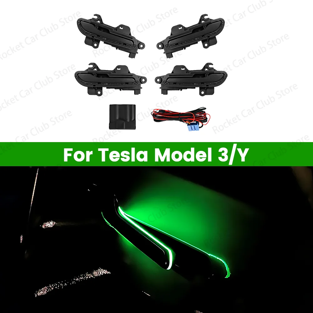 Untuk Model Tesla 3 Y Mobil Dataran Tinggi Lampu Empat Pintu Tahan Air Terbaru untuk 2025 Lampu LED Pegangan Menyala Listrik Empat Pintu
