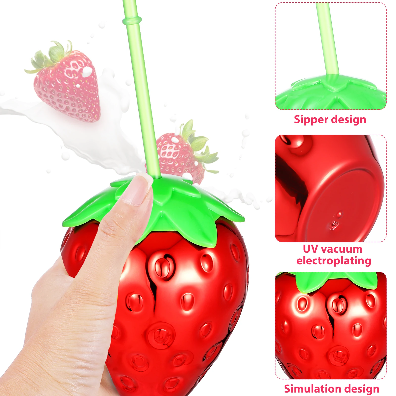

2Pcs Eye Catching Fruit Themed Sippy Cups Fashionable Strawberry Watermelon Design Large Capacity Drink Mugs for Parties Outdoor