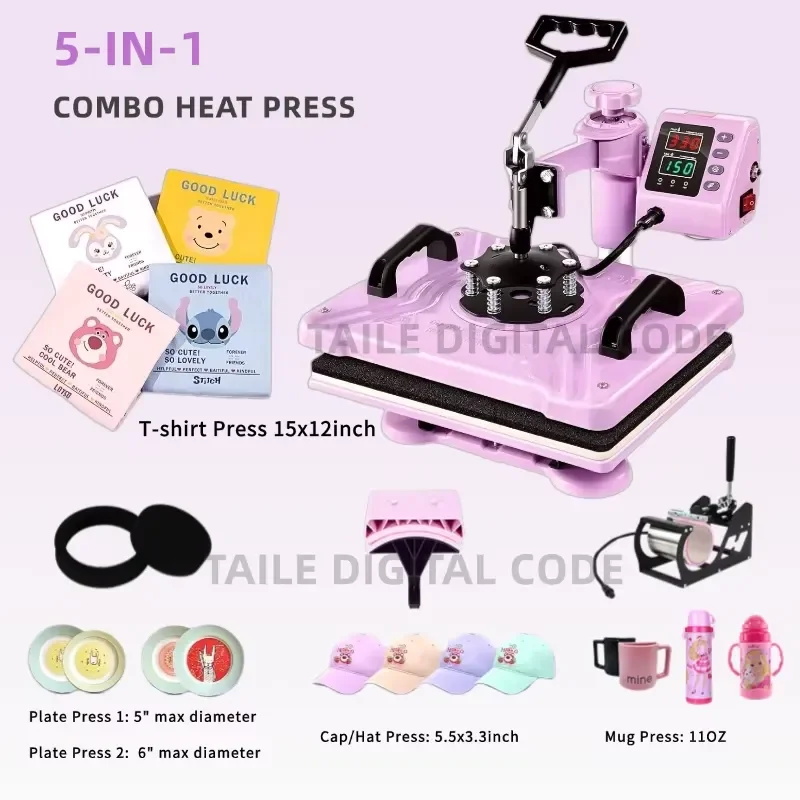 STROVAN Hot Sale 5 in 1 29x38CM Flatbed Printer Combo Heat Press Machine New Condition T-shirt & Cup Mug Printing Machine