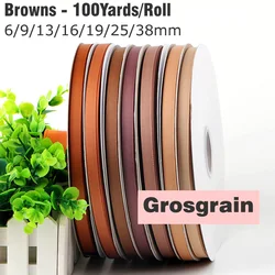 100Yards 6/9/13/16/19/25/38mm Brown Ivory Grosgrain Ribbon High Quality 100% Polyester Fabric Ribbon Bow Making Wedding Ribbon