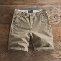 Short en pur coton pour homme, style américain, vintage, uni, poche zippée, à la mode, minimaliste, polyvalent, slim, droit, décontracté, été