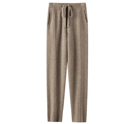 ATTYYWS-Long 100% Wool Pencil Pants for Women, Cashmere wool Loose, All-Match, Knit, Casual, New, Autumn and Winter Hot selling