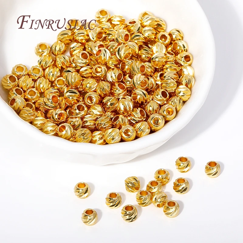 5 Sizes Round Spacer Beads 18K Gold Plated Brass Metal Beads Cut Pattern Separators Beads For DIY Handmade Jewelry Accessories