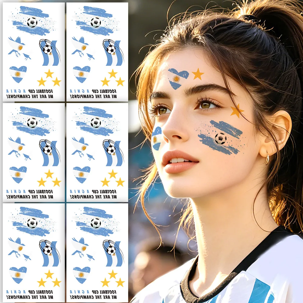 6 Sheets Argentina Football Temporary Tattoos, Sports Event National Flag Tattoos, Soccer Fans Game Day Face Arms Decor Stickers - view 4