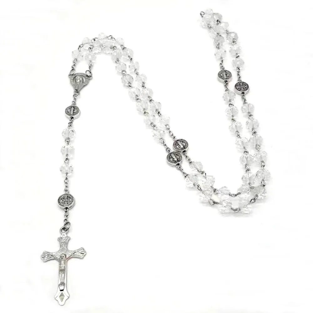 Hot selling pink crystal cross prayer bead pendant necklace transparent rainbow crystal necklace accessory for UNISEX