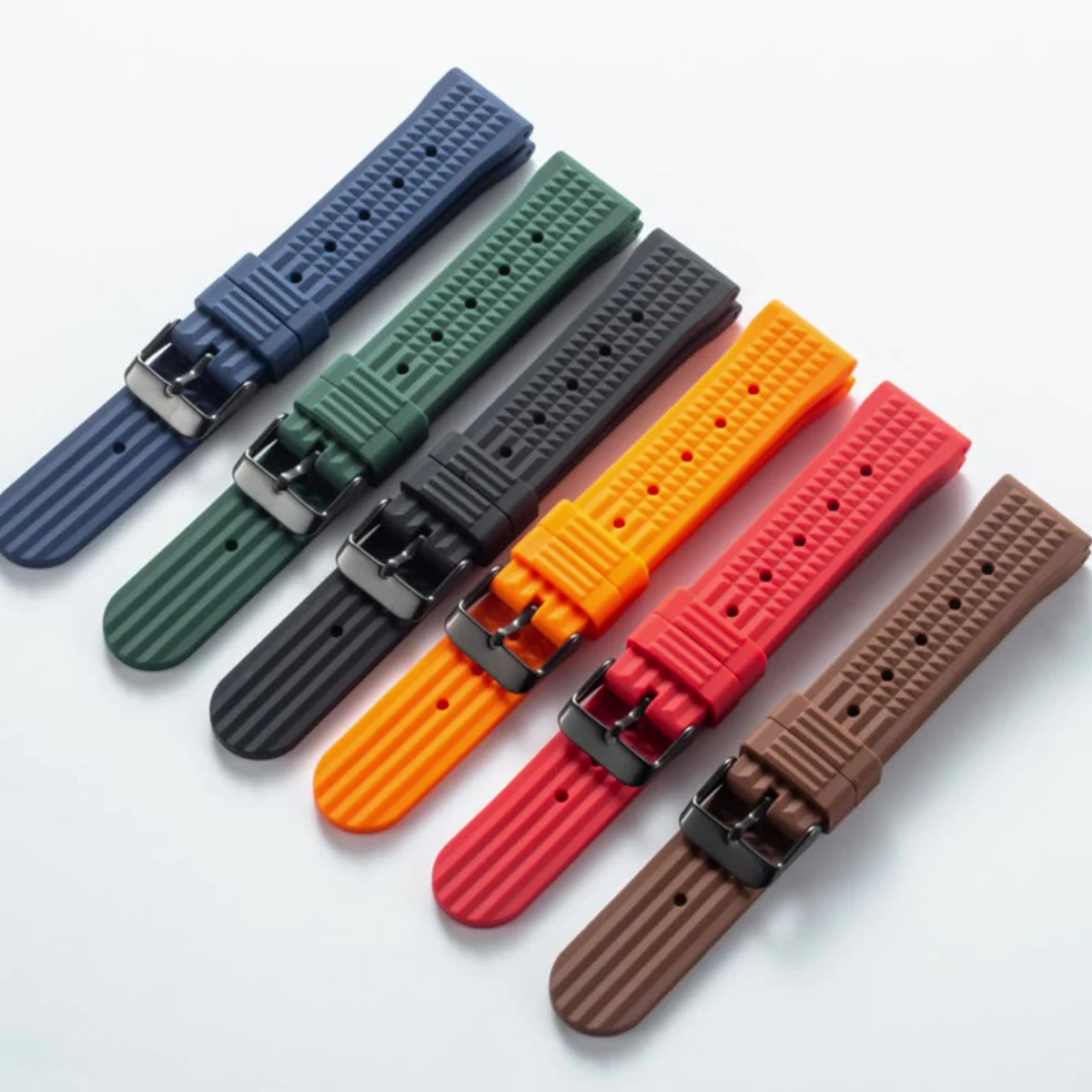 FKM-Gummi-Waffel-Uhrenarmband, 18 mm, 20 mm, 22 mm, Fluorkautschuk, universell, wasserdicht, bequem, Sport, Schnellverschluss-Uhrenarmbänder – Detail 1