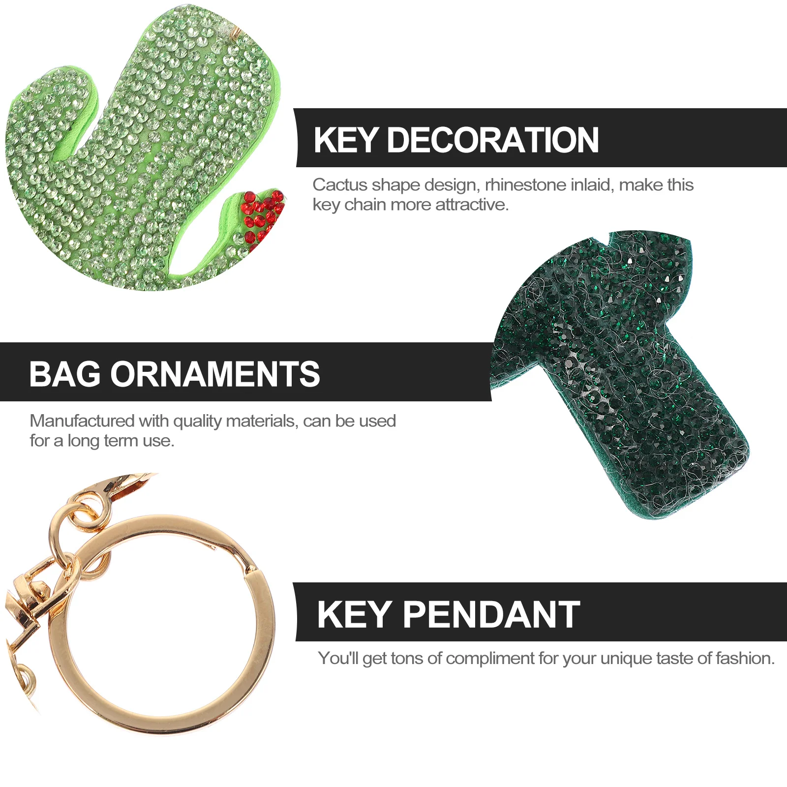 

2Pcs Rhinestone Cactus Key Pendants Chic Decorations for Bags Backpacks Long Term Use Rhinestone Inlaid Key Chains