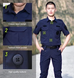 Security Guard Clothes Quick Drying Police Uniform Black Blue Working Suit Tactical Training Set for man
