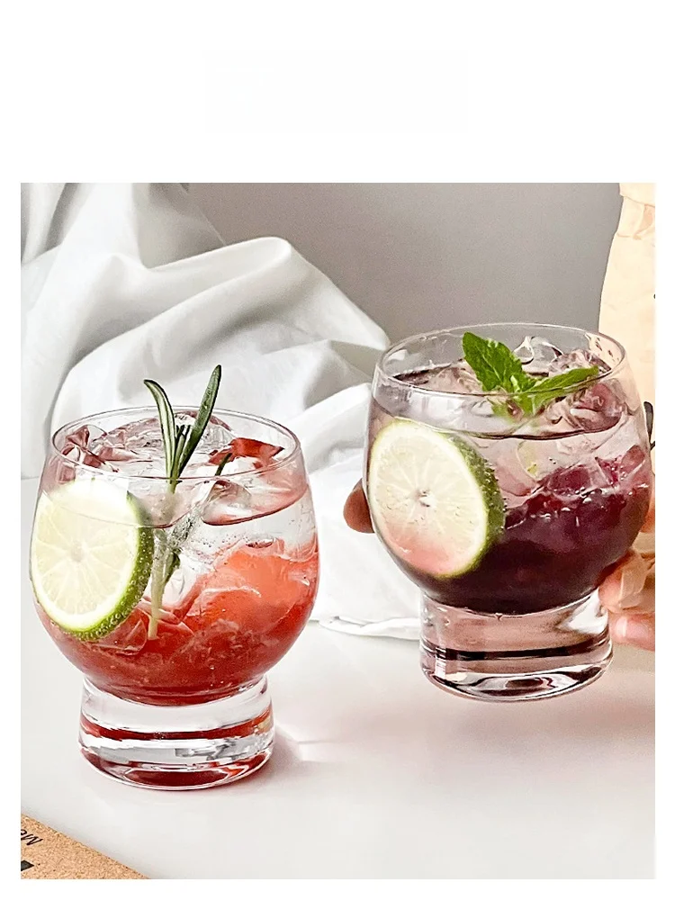 U Mi LIVING High-Platform Transparent Glass Cup Large-Bellied Whiskey Glass Drinkware round Shape Single-Layer Crystal Glass