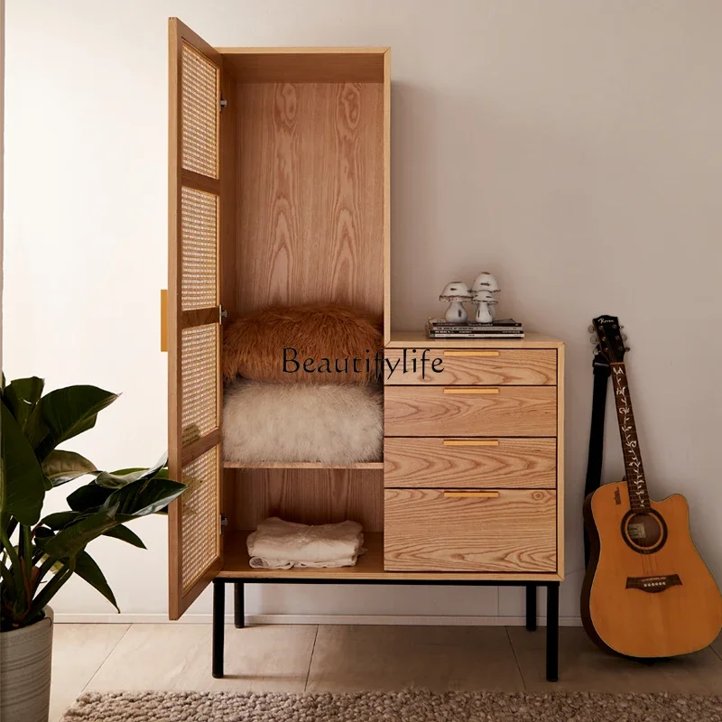 

Rattan Japanese Nordic Solid Wood Apartment B & B Sliding Door Size Wardrobe