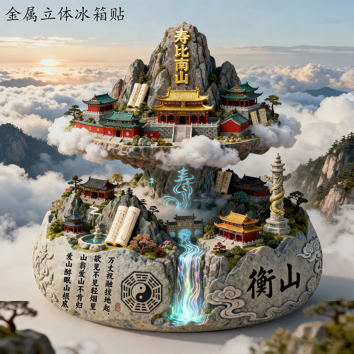 Nanyue hengshan metal refrigerator sticker embossed hunan tourist attraction souvenir