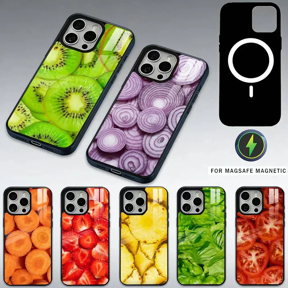 

Чехол для телефона с узором свежих фруктов и овощей для iPhone 17,16,15,14,13,12,11 Plus, Pro Max, магнитный для беспроводной зарядки Magsafe