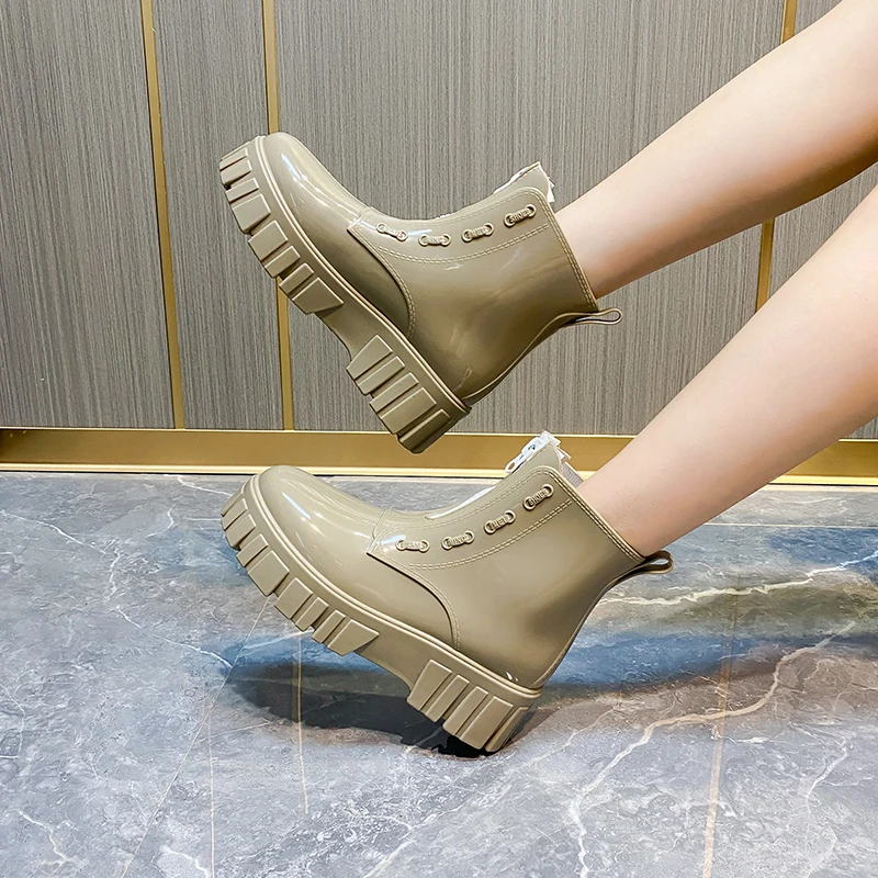 2024 Women Outer Wear Rain Boots Cute Waterproof Shoes Korean Short Slip Slip Shoes Women Rain Boots Thick Sole Rubber Shoes