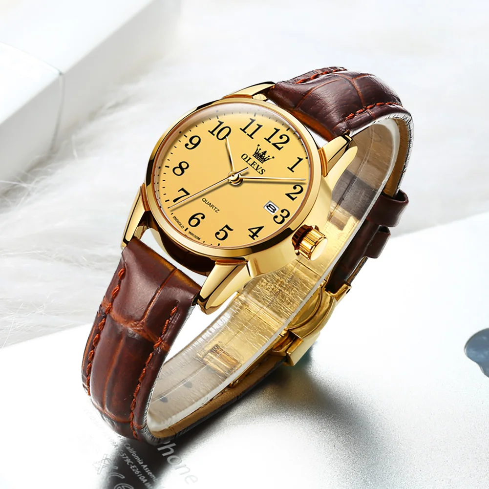 OLEVS Top Brand Quartz Watch For Women 50M Waterproof GMT Watches Women\'s Sports Leather Strap Men Wristwtach Ultrathin