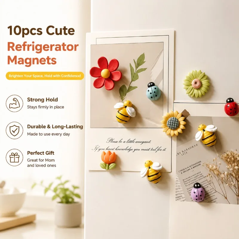 10pcs Cute Refrigerator Magnets, Strong Hold Durable Fridge Magnets for Kitchen Office Home Decor, Mothers Day Gift