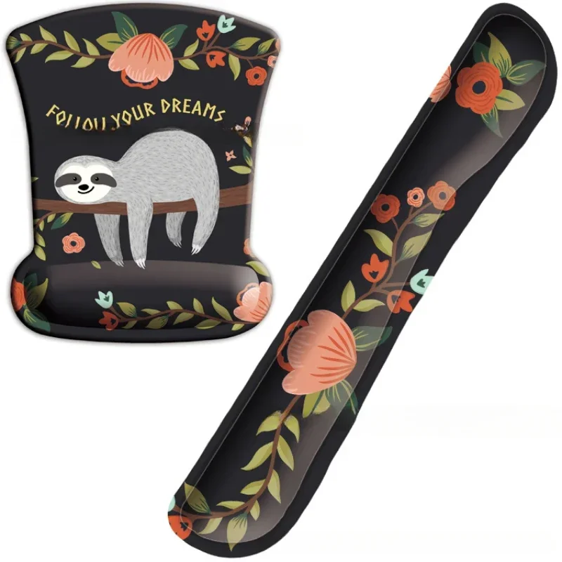 Cute Sloth Memory Foam Wrist Rest Mouse Pad Ergonomic Cushion, Keyboard Hand Rest Mat 2Pcs Office Laptop Desktop Accessory