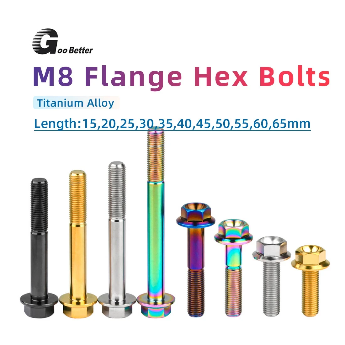 1Pcs Titanium Bolt M8x1.25mm Hex Flange Head Screw 15,20,25,30,35,40,45,50,55,60,65mm for Motorcycle Calipers Refitted