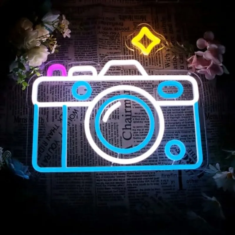 Photography Camera Neon Light Dimmable LED Signs for Wall Decor Photography Lover Room for Bedroom Home Boys Girls