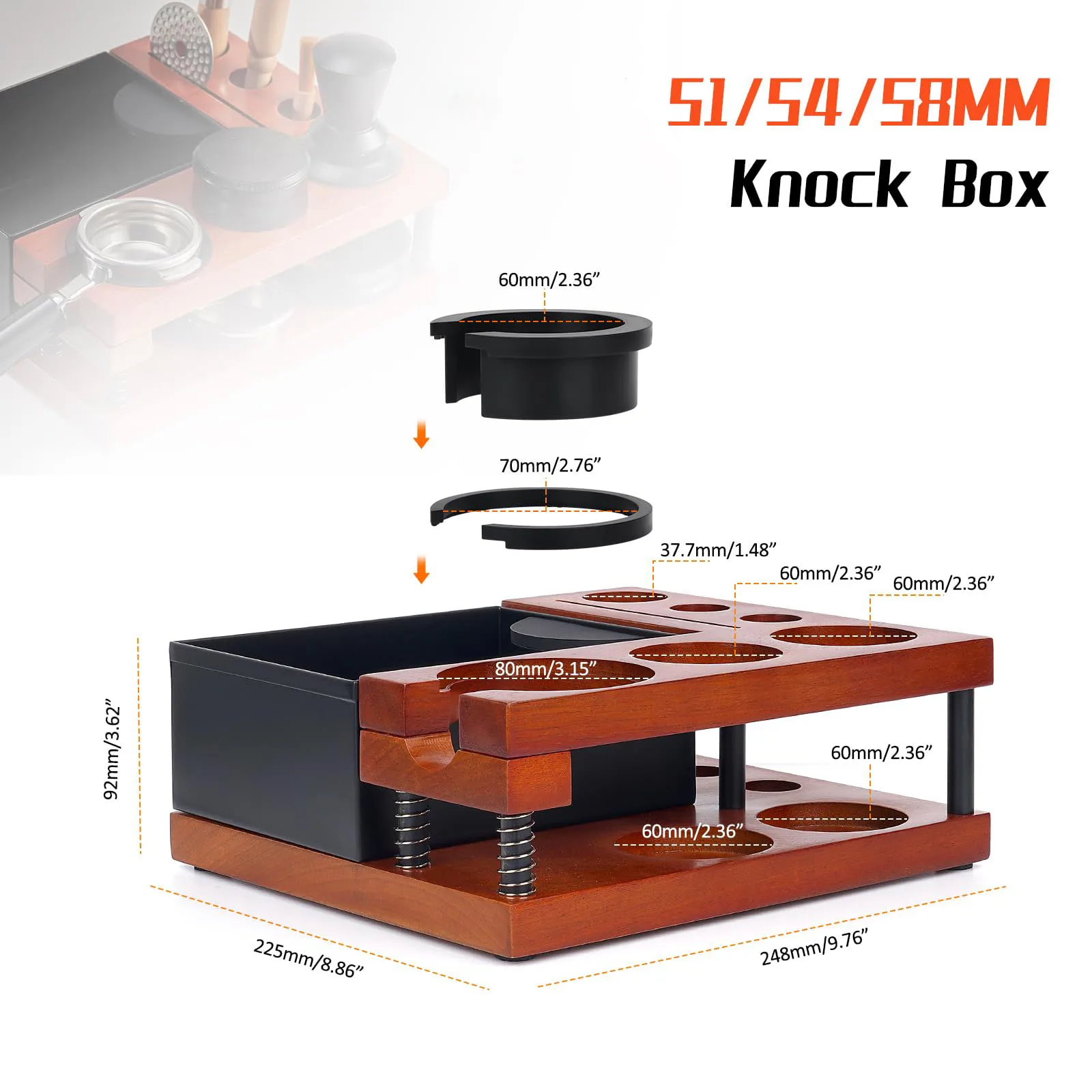 Wood Tamper Stand Knockbox Double-wall Spring-loaded Coffee Barista Tool Organizer Tamping Station Holder Espresso Knock Box 3