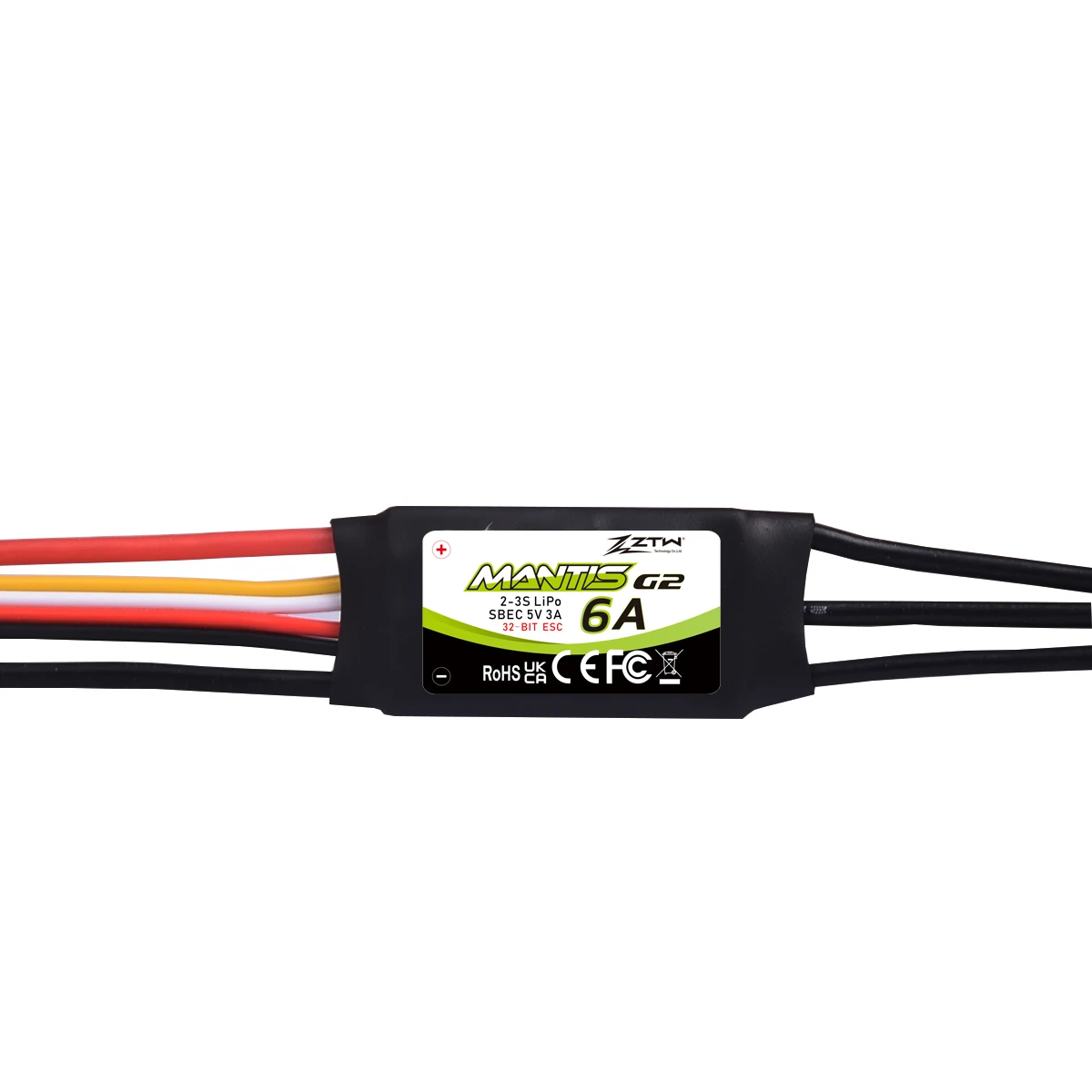 Controle de velocidade sem escova para avião RC, drone de asa fixa, ZTW 32-Bit Mantis G2 6A ESC 2-3S, comutação embutida, BEC, 5V, 3A