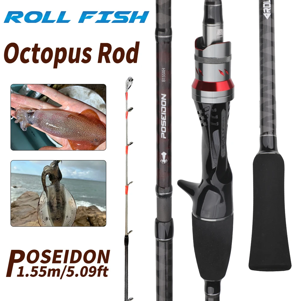 

ROLLFISH 2 Titanium Tips Octopus Cuttle Carbon Fiber Casting Fishing Rod Saltwater Boat Light Slow Jigging Rod Action 9:1 8:2