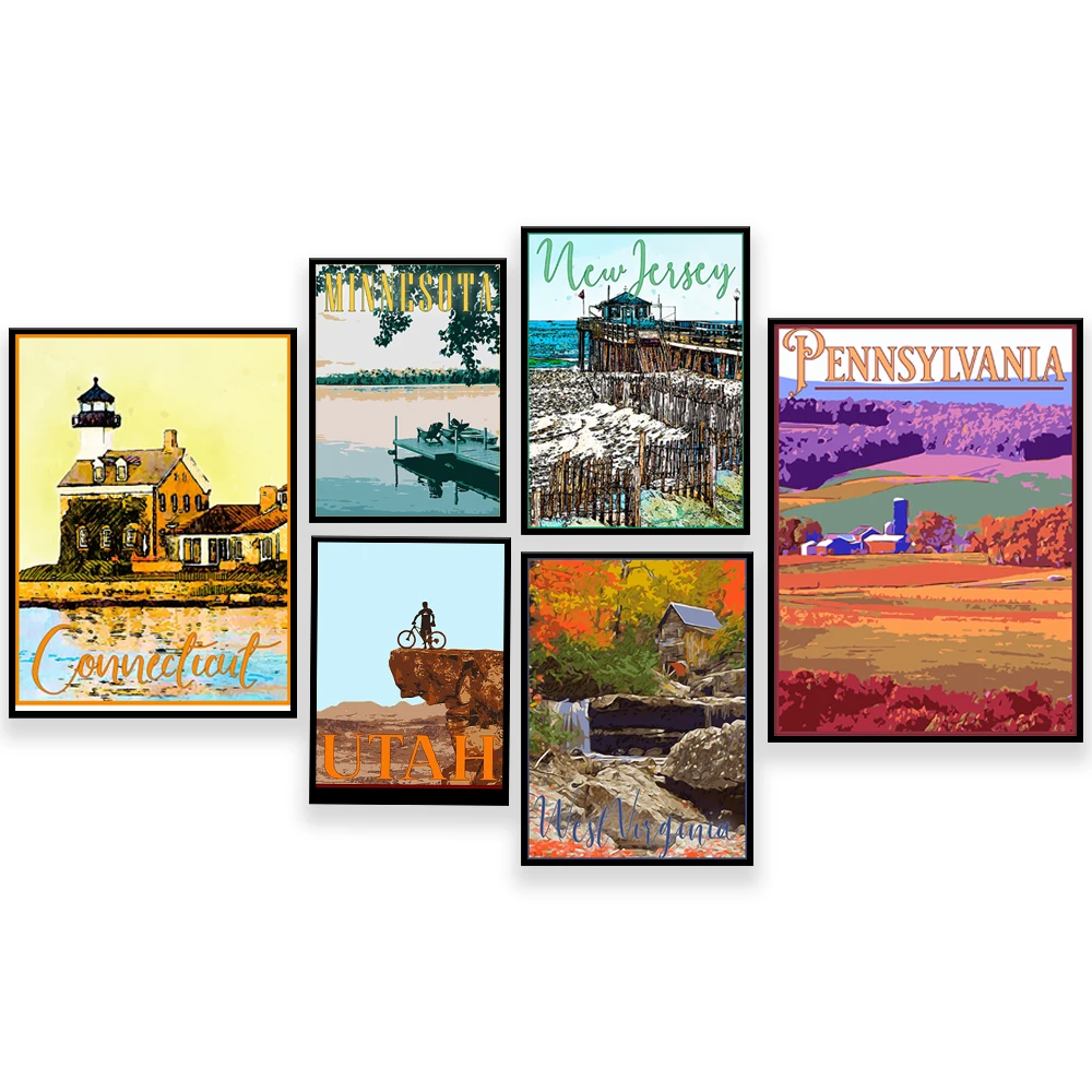 Utah, Idaho, Wyoming, New Jersey, Florida, North Carolina, Minnesota, South Carolina, Connecticut travel posters