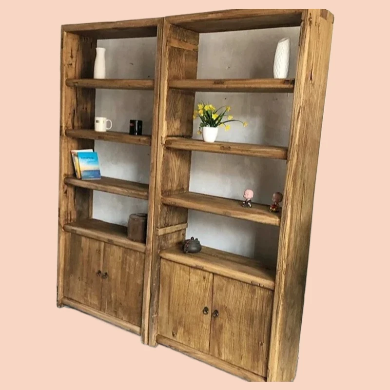 Retro Solid Wood Bookshelf Shelf Floor-to-ceiling Multi-functional Display Shelf