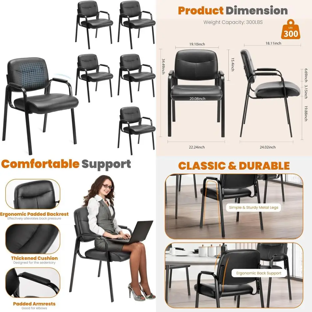 

Стул Oice Retion GT без колесиков, комплект из 6 штук, кожаные стационарные стулья для залов ожидания с мягкими подлокотниками или для конференц-залов для пожилых людей