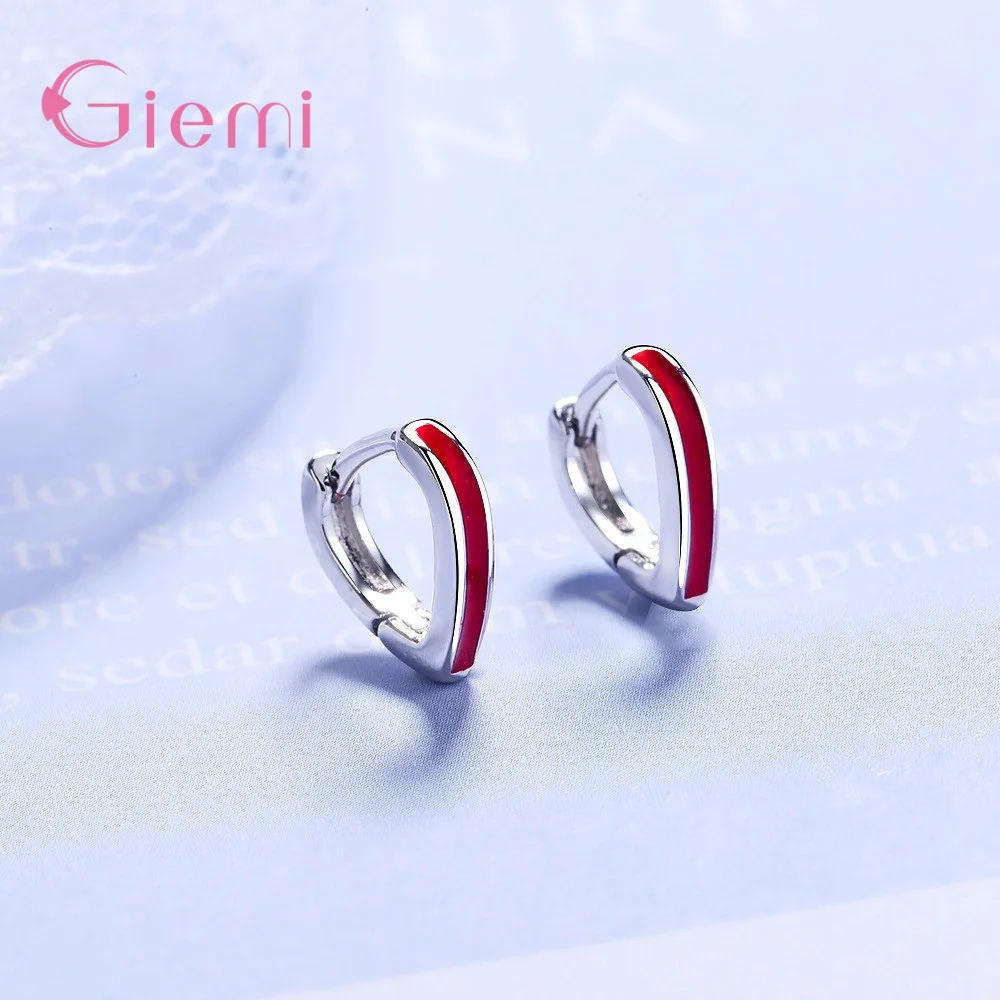 Top Vendor Classic 925 Sterling Silver Hoop Earrings For Women Temperament Simple Red Stripe Charm Party Pierced Earings Jewelry view 5